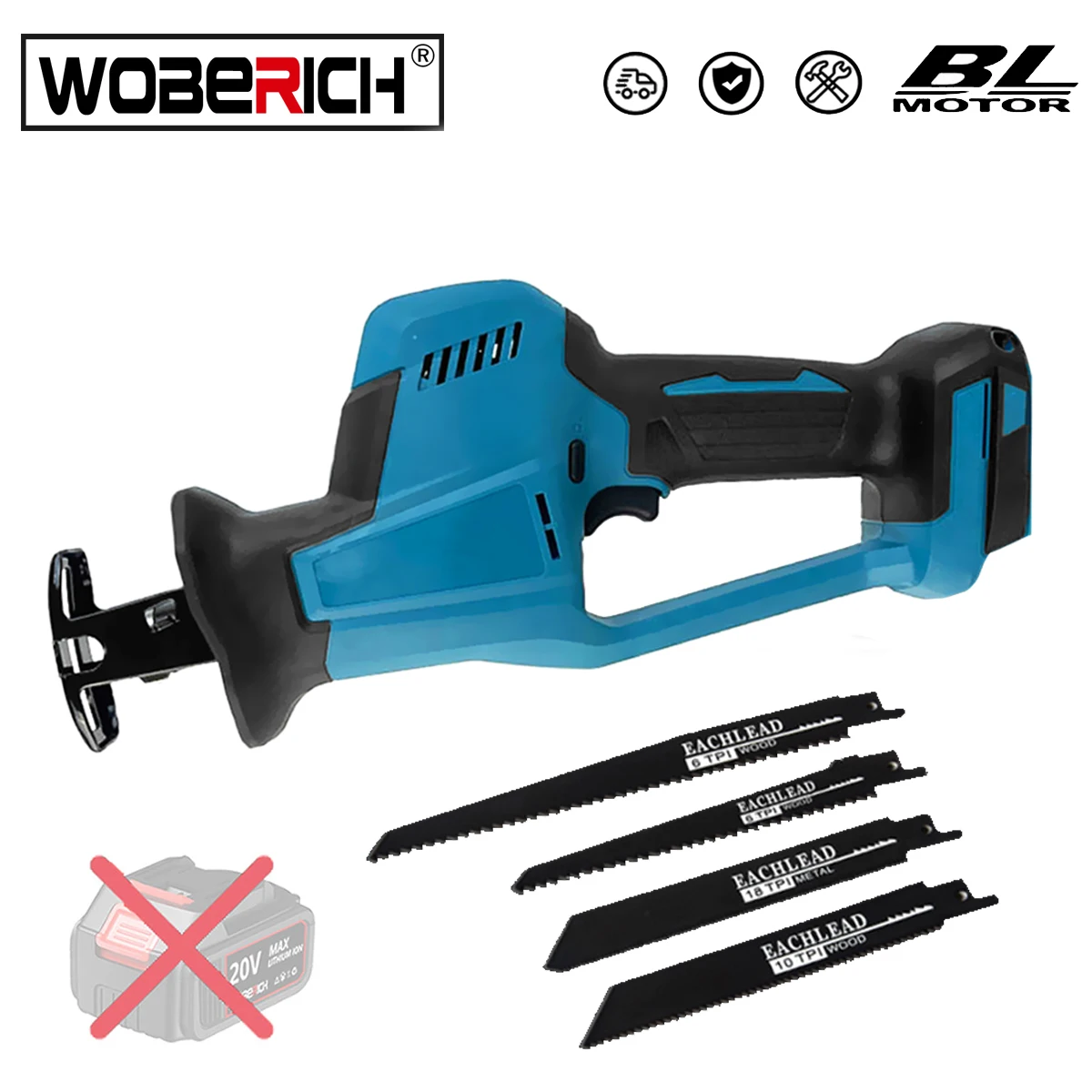 

Brushless Reciprocating Saw Cordless Power Saw for Wood Metal Cutting with 4pcs Blades For Makita 18v Battery(No Battery)