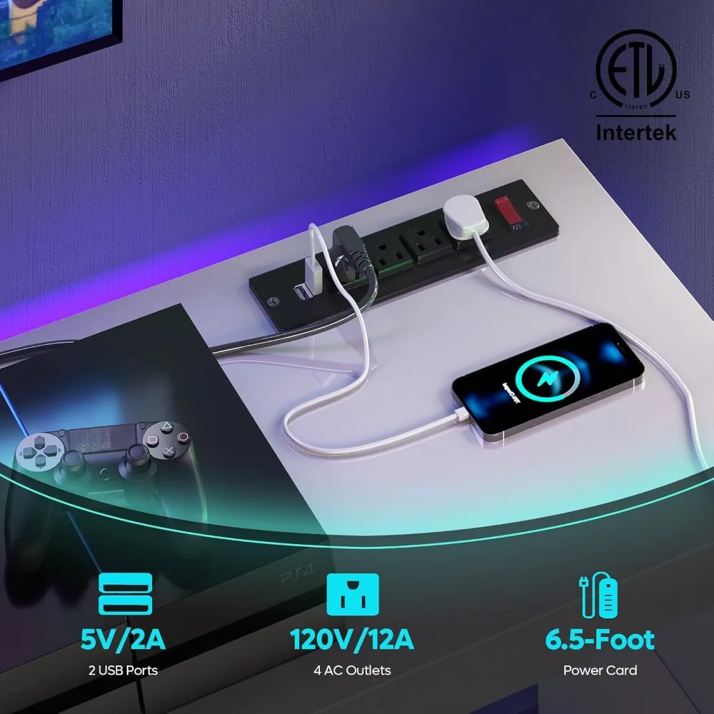 حامل تلفزيون LED مناسب لأجهزة التلفاز مقاس 55/60/65 بوصة، ومركز ترفيه أبيض عالي اللمعان، مع مقبس طاقة ورف قابل للتعديل