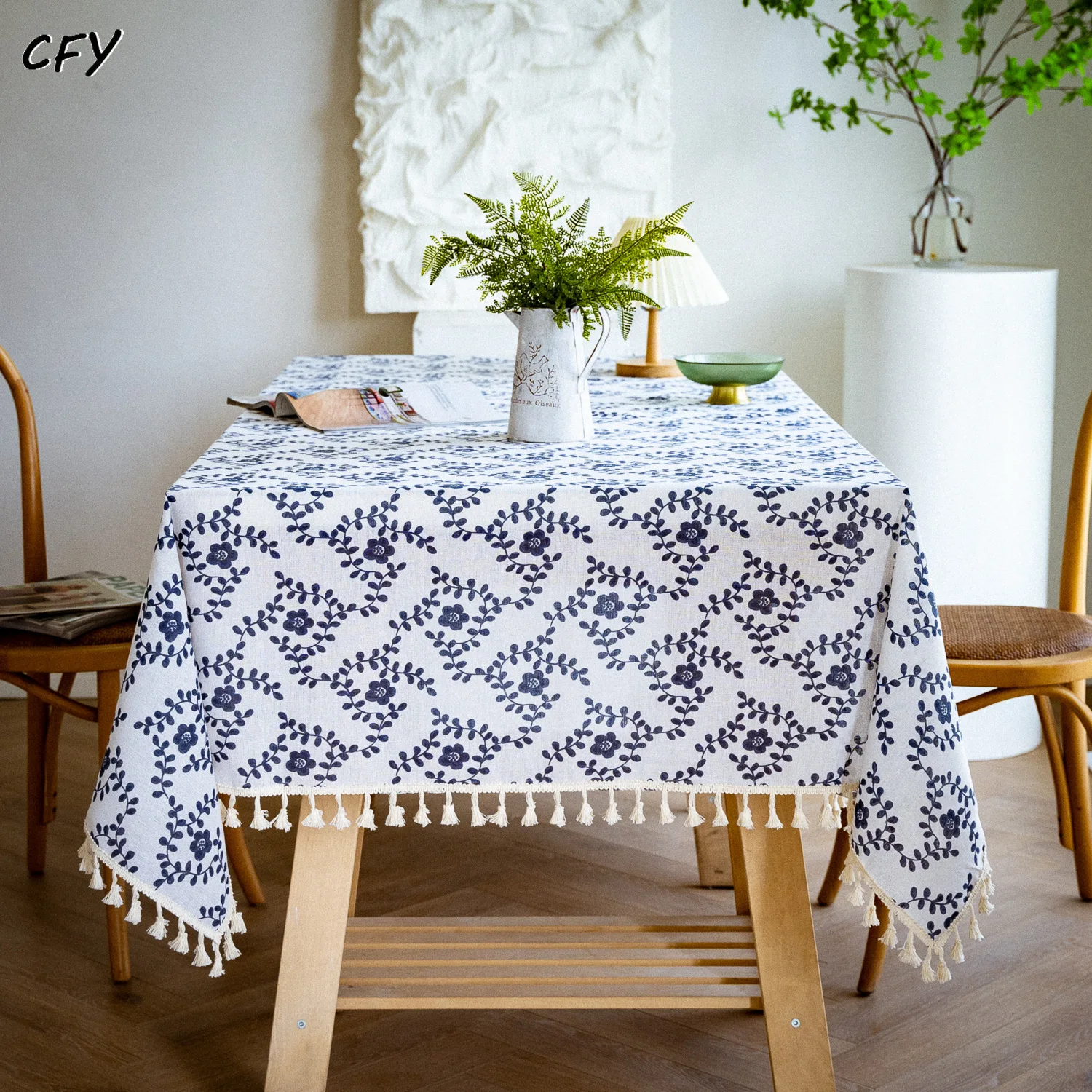 

Cotton Linen American Retro Blue Print Rectangular Table Cloth Kitchen Table Map Towel Tablecloth Table Wedding Decor