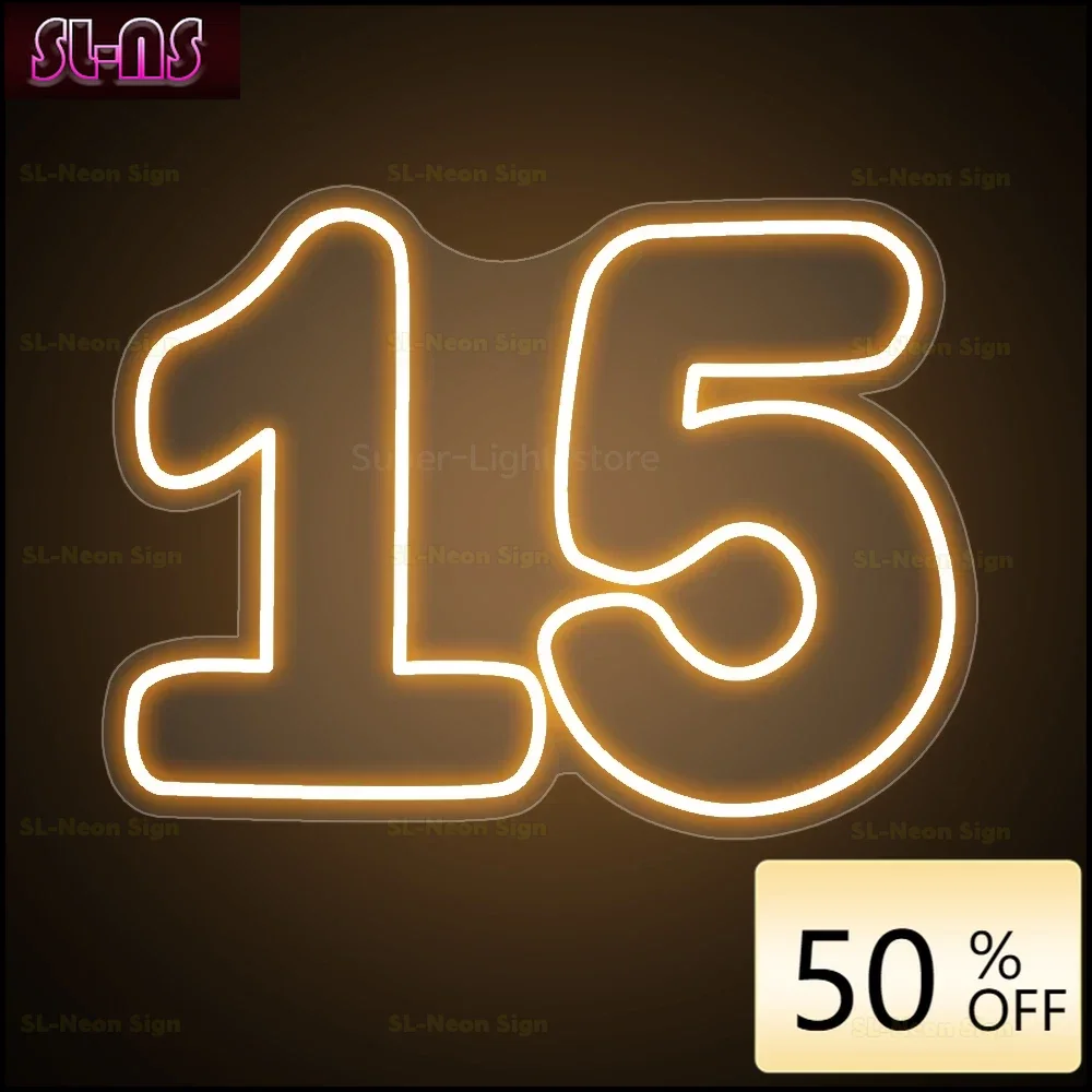 

Big 40cm Width Light Up Number 15 Neon Sign 15th Birthday Light Signs Birthday Neon Sign Custom Number 0-9 LED Neon Light Party