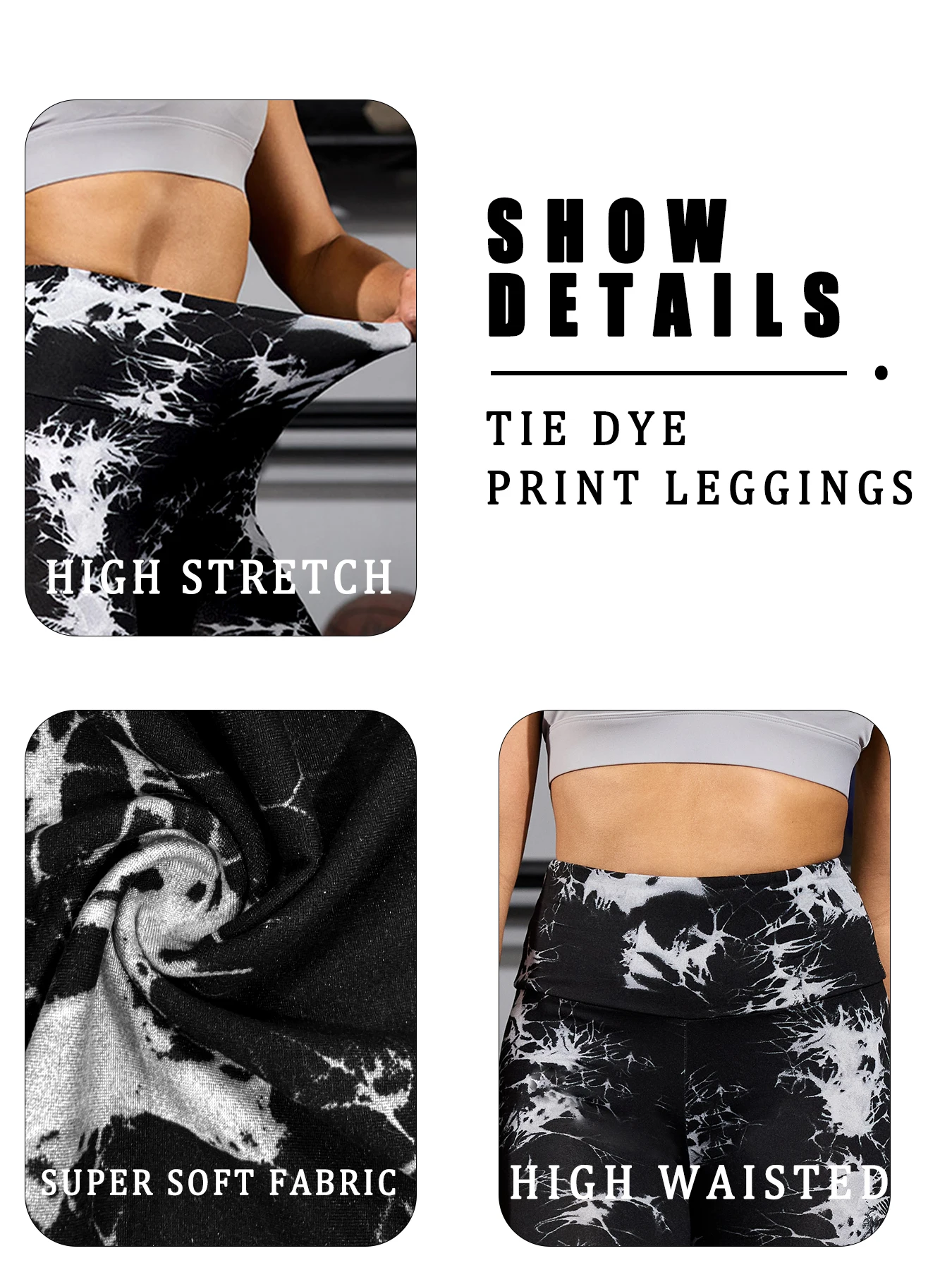 여성용 3팩 슈퍼 소프트 하이웨이스트 타이다이 스포츠 레깅스, 비침 방지 운동복, 러닝, 요가