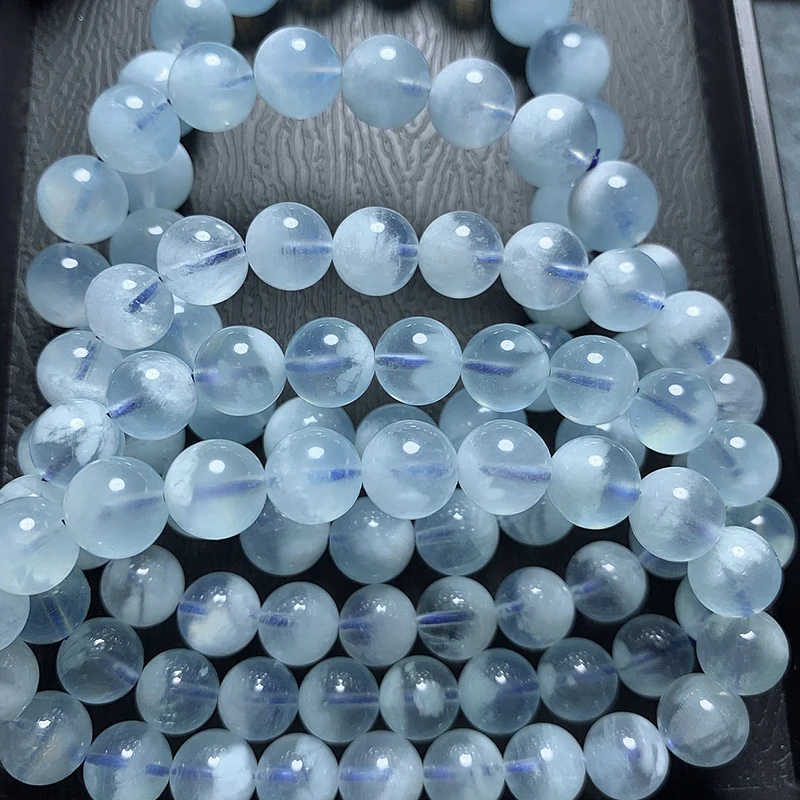 Genuine Aquamarines Bracelets Real Natural Aquamarines Beads Elastic Rope Bracelet Healing Crystal Aeroides High Quality Gifts