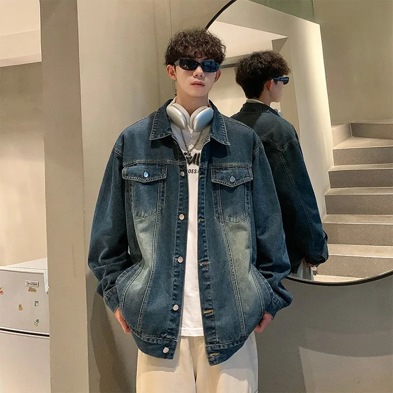 

Autumn New High-quality American Washed Denim Jacket, Hong Kong Style Retro Loose Jacket for Men