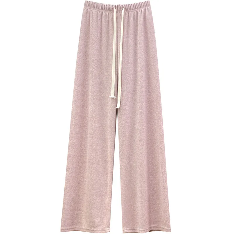 بنطال محبوك للنساء في الخريف والشتاء مع مخمل سميك وبنطال كاجوال عالي الخصر بأرجل مستقيمة وواسعة الساق #4