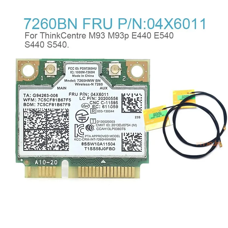 Used Wireless 7260HMW Bluetooth 4.0 7260BN WiFi mini PCIE Wlan Card BT4.0 FRU:00JT455 04X6011 for ThinkCentre M93p E540