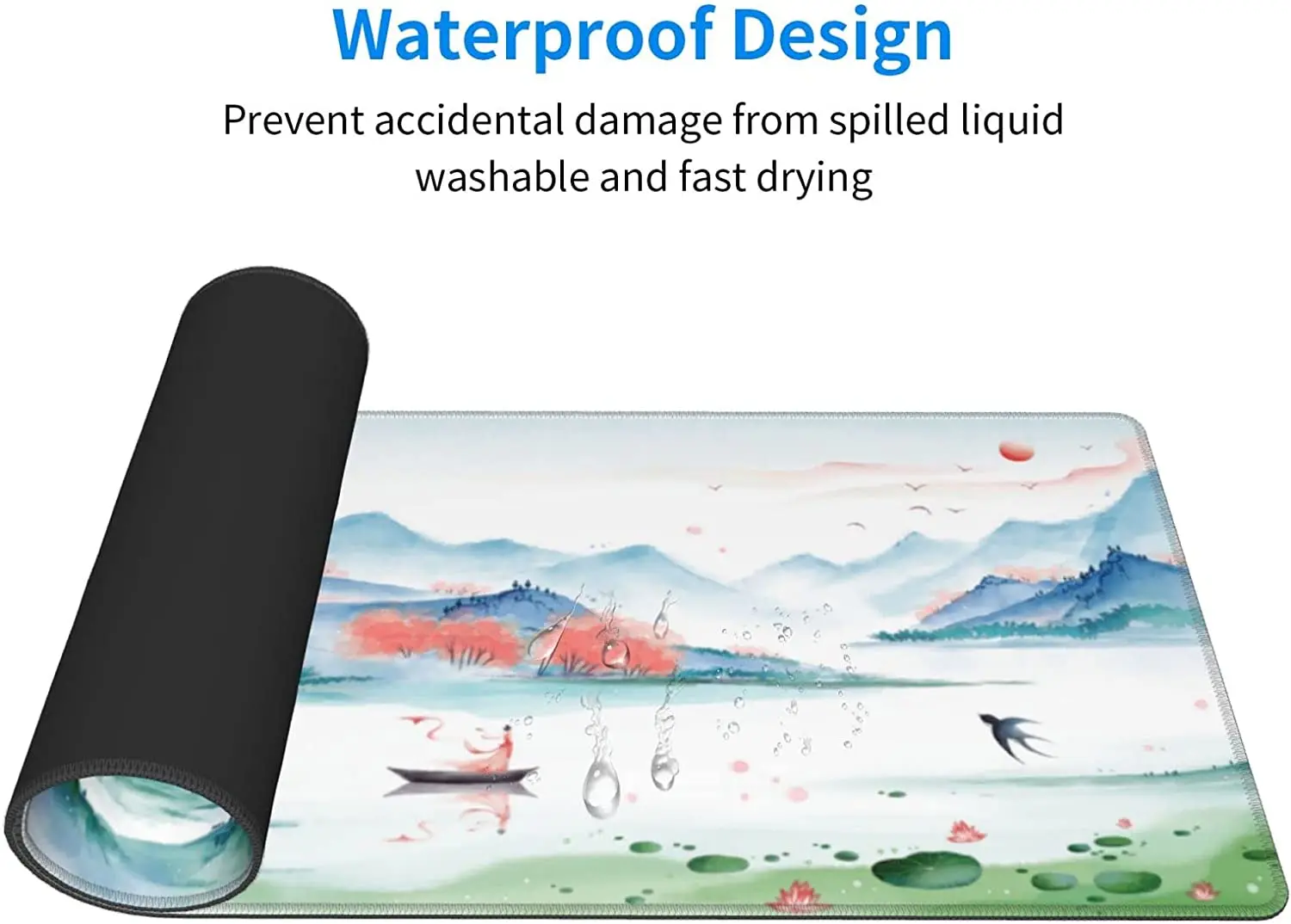 Landscape Ink Painting Gaming Mouse Pad XL Large Non Slip Rubber Mousepad Stitched Edges Desk Pad 31.5X11.8