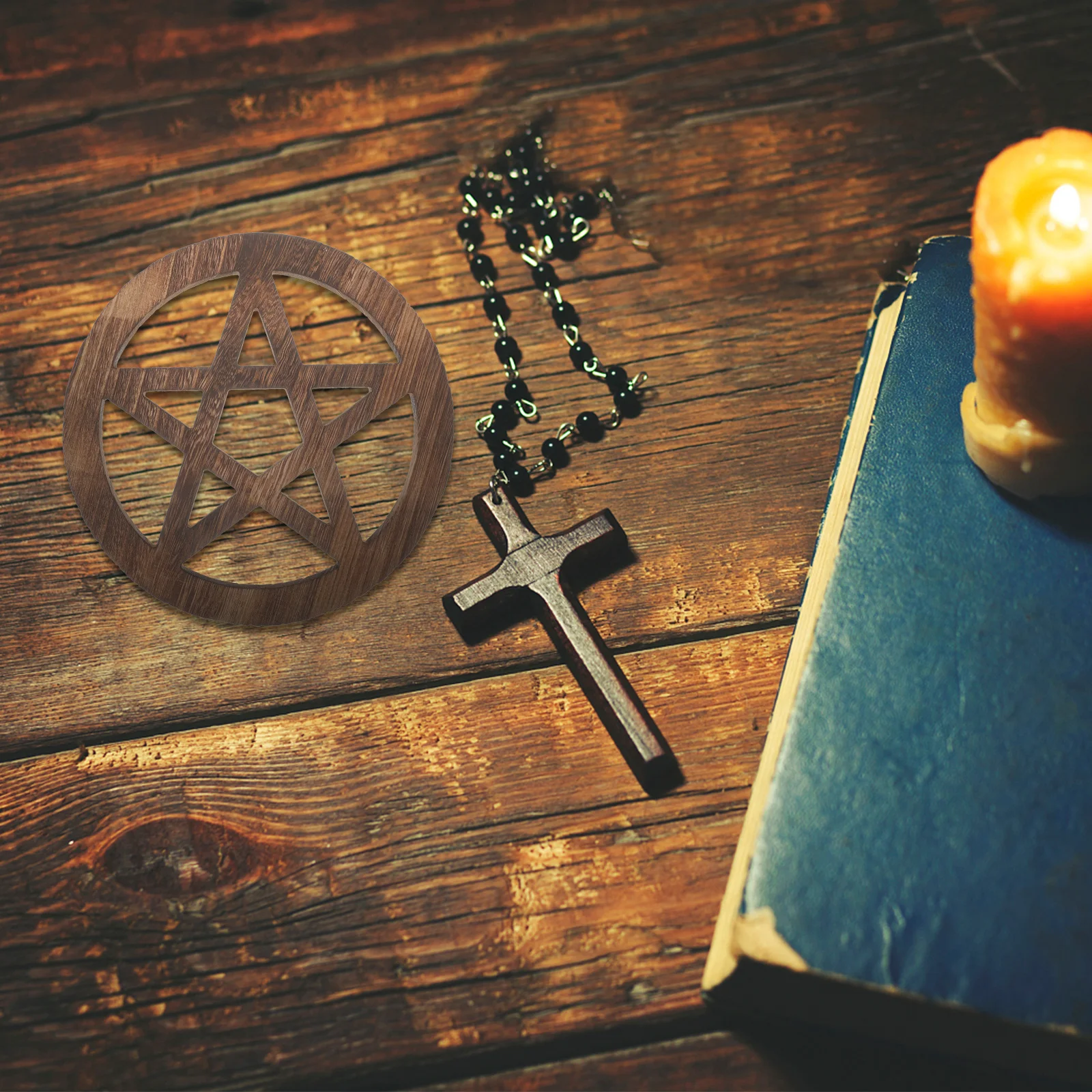 

Wooden Pentacle Altar Pendant Exquisite Home Decor Wall Hanging Cup Coaster Retro Style Adornment Pentacle Wooden Altar Pendant