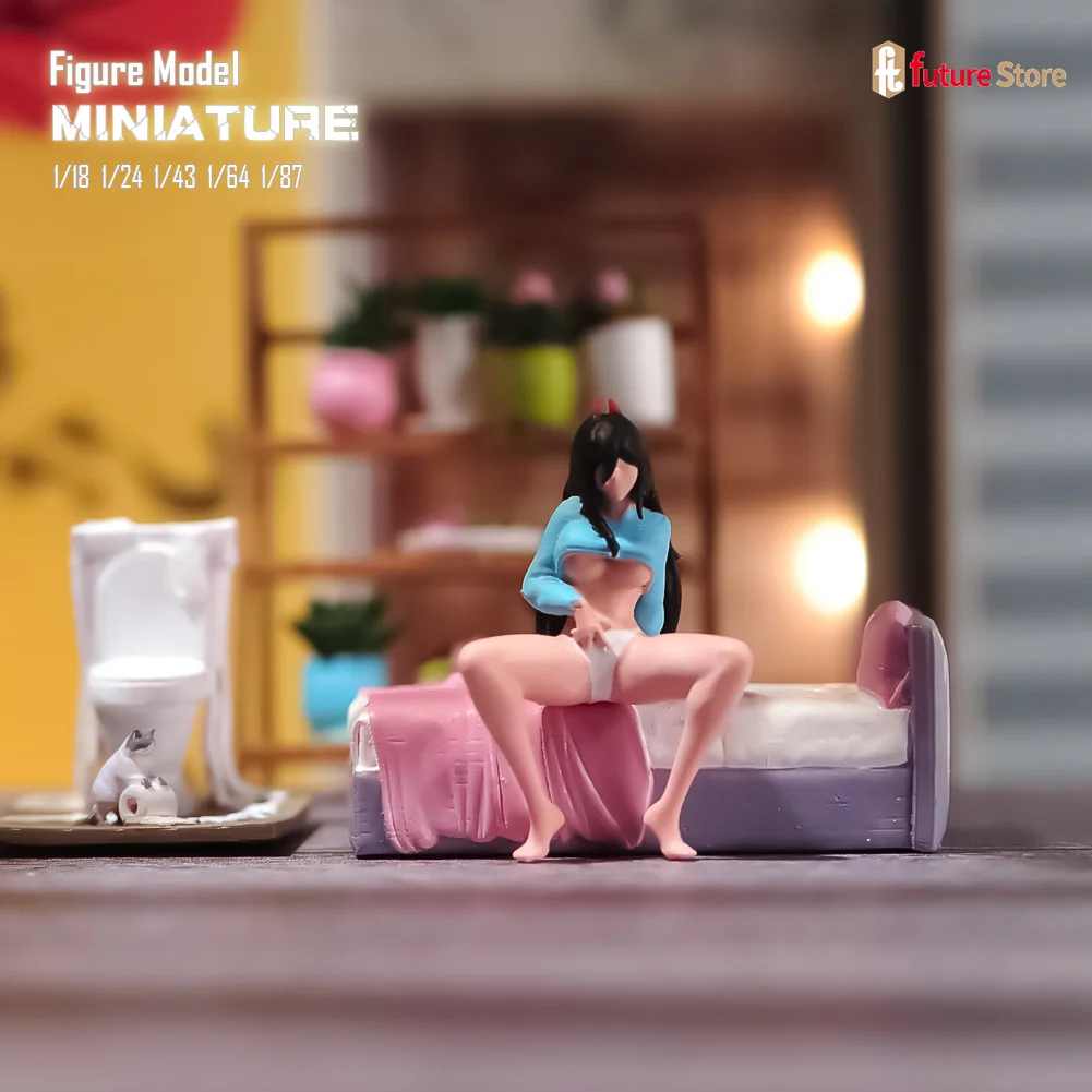 In Stock 1/87 1/64 1/43 1/24 1/18 Anime Squatting Girl Toilet Scene Miniatures Model Figurine Mini Doll Creative Prop Decoration