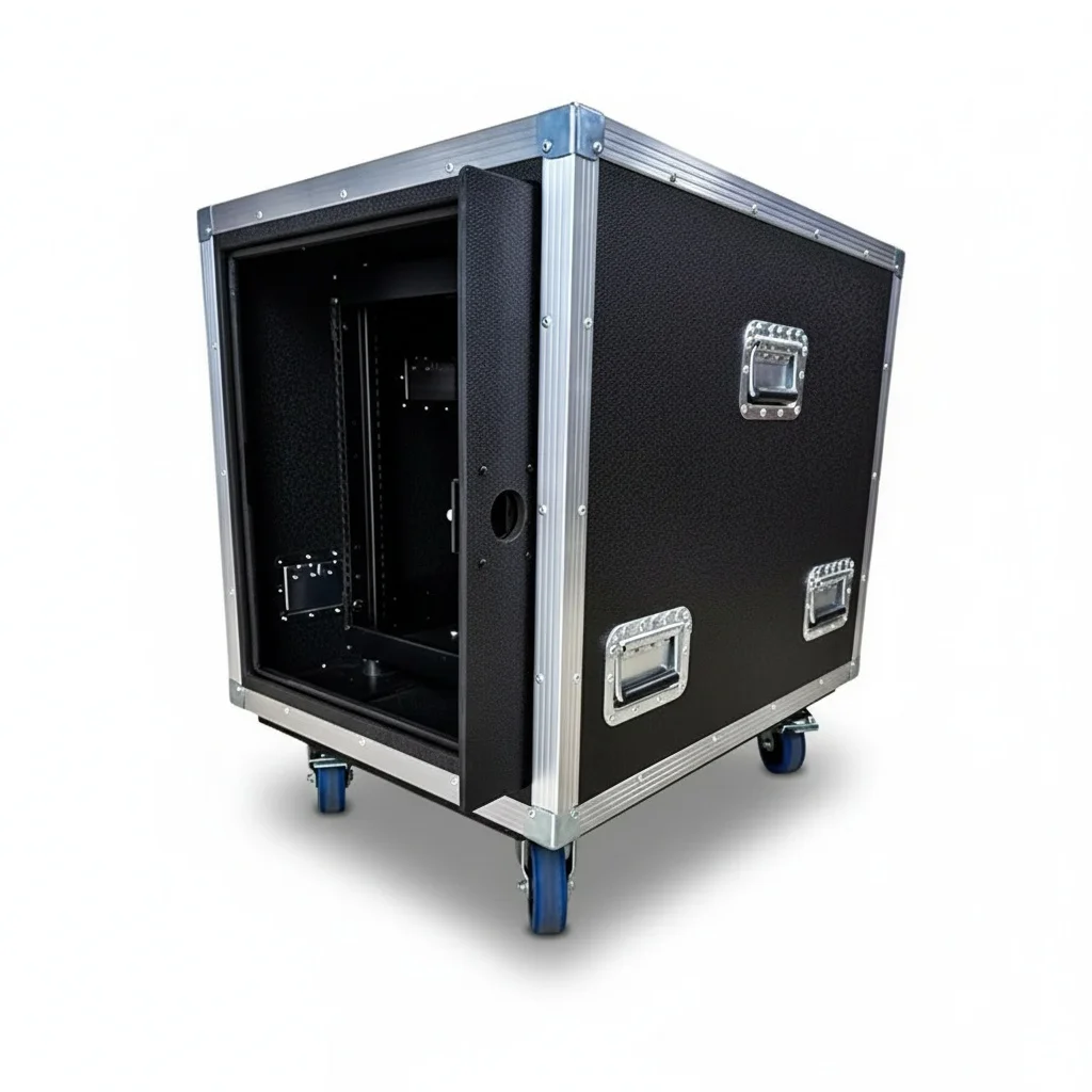 12U Flight Case, 19 inch 9mm (3/8 inch) Plywood Road Tour Case, ATA Stage Rack with 4 inch Casters, Honeycomb Digital Case