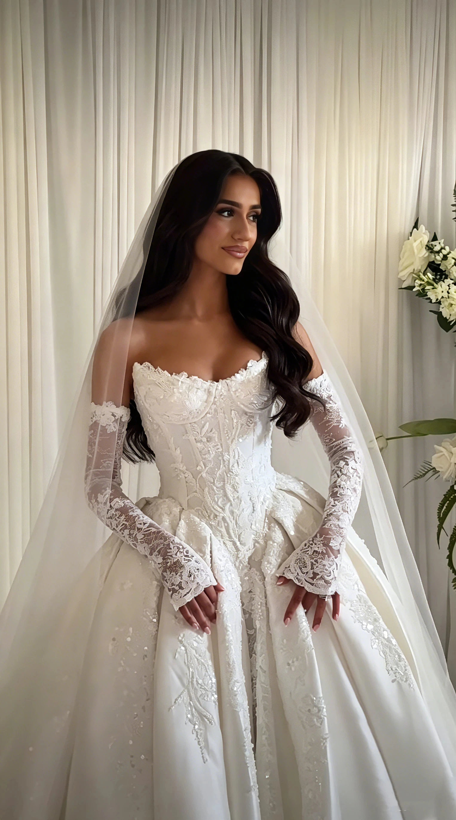 2026 Sweetheart Ball Gown Wedding Dress Detachable Long Lace Sleeve 3D Floral Corset Bridal Gown Vestido De Novia Customized