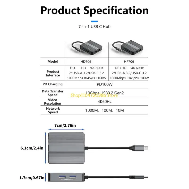 K0EA USB C 7 في 1 USB3.2 محول المحطة C محطة إرساء الكمبيوتر المحمول مع 4K 60Hz HDTV RJ45 Ethernet شحن سريع