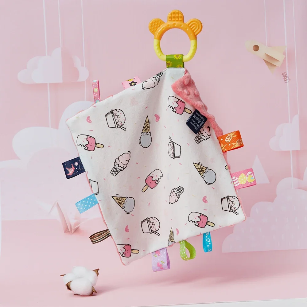 Baby Tag Security Blanket Toddlers Appease Plush Towel Silicone Baby Teether Soothing Handkerchief Babies Boys and Girls