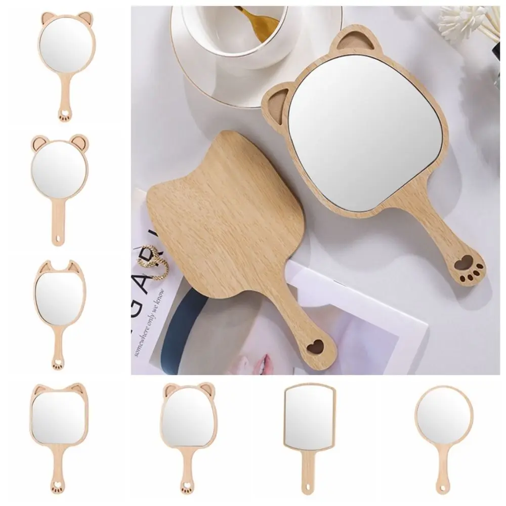 Creative Makeup Mirror with Handle Single-Sided with Animal Ears Handheld Mirror Portable Handmade Cosmetic Mirror Home Decor