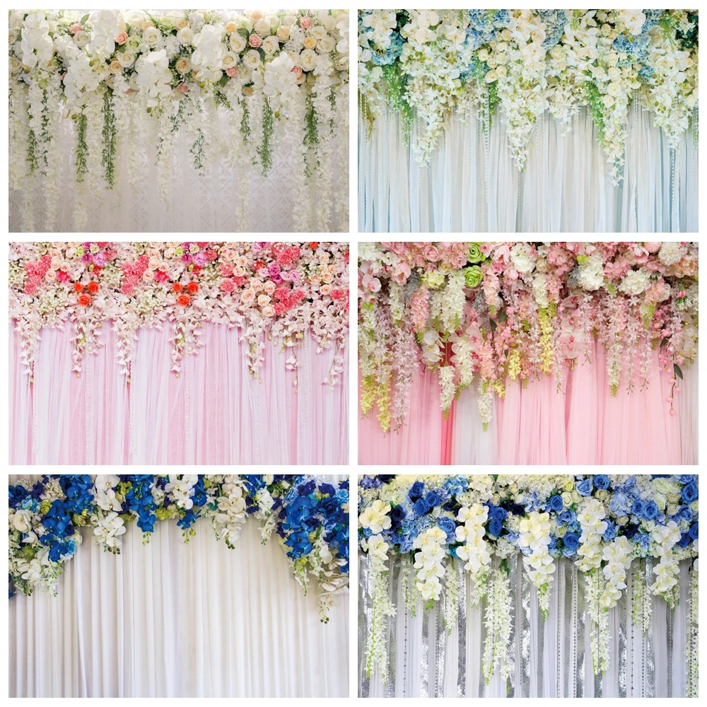 

Flower Curtain Wedding Scene Backdrop Floral Wall Bridal Shower Engagement Ceremony Birthday Photography Background Photo Studio