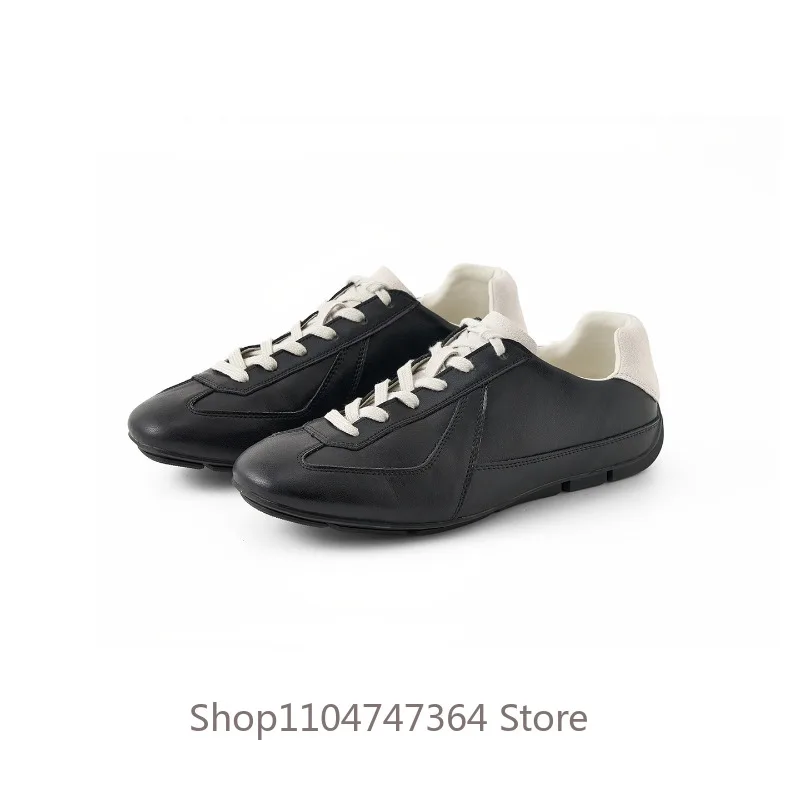 British Fashion Black Lace Up  Breathable Cowhide Casual Shoes Men's Flats Outdoor Sneakers Youth Male Sport Training Shoes