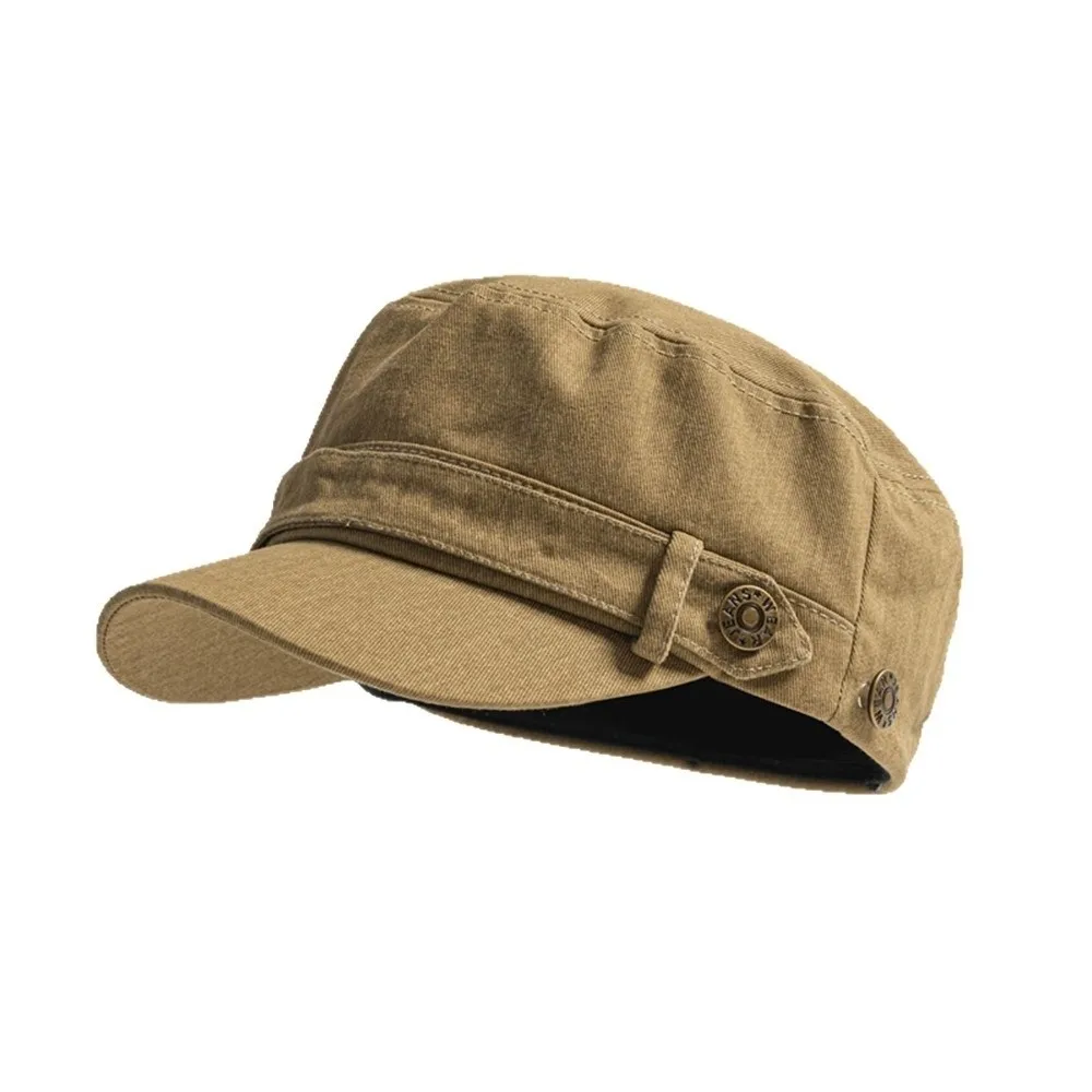 Retro Unisex Design Flat Top Cap Solid Color Visor Style Fisherman Cap Adjustable Strap Cadet Cap For Men