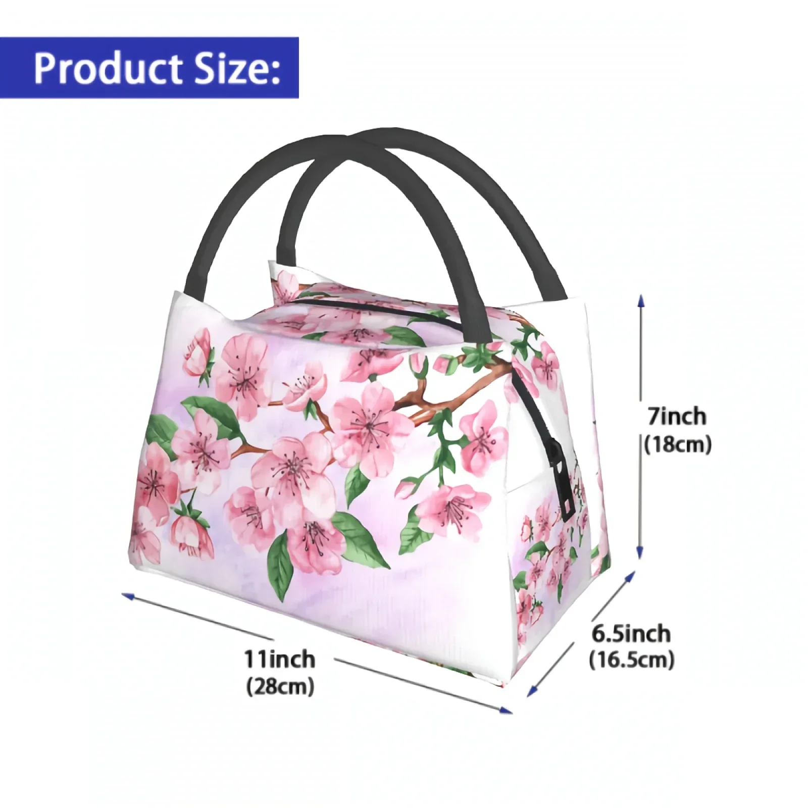 Watercolour Sakura Flowers And Leaves Lunch Bags Cherry Blossoms Lunch Box for Men and Women Work Picnic or Travel