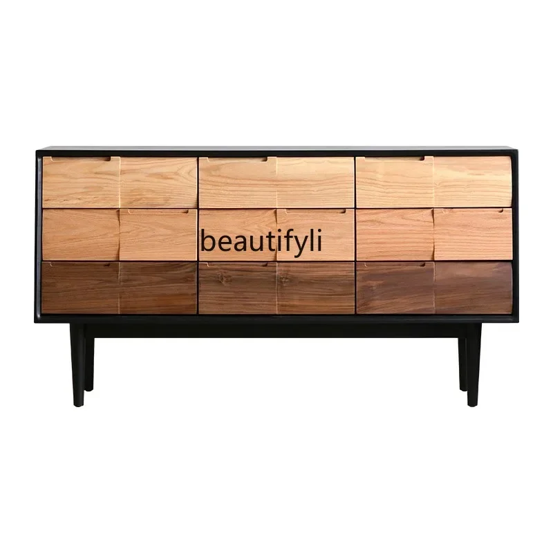 

Nine chest of drawers Bedroom storage wabi wind solid wood bedside cabinet Japanese simple dining side porch locker