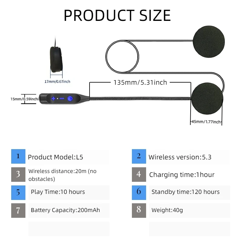

L5 Мотоциклетный шлем Гарнитура Bluetooth 5.3 Водонепроницаемый динамик громкой связи Беспроводные наушники