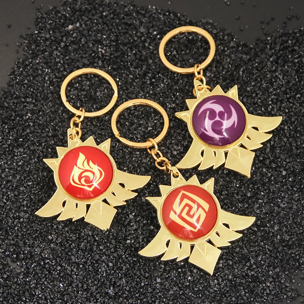 Game Genshin Impact Vision Keychain Luminous 7 Element Eye of God Pendant Keyrings For Men Women Bag Car Key Chain Accessories