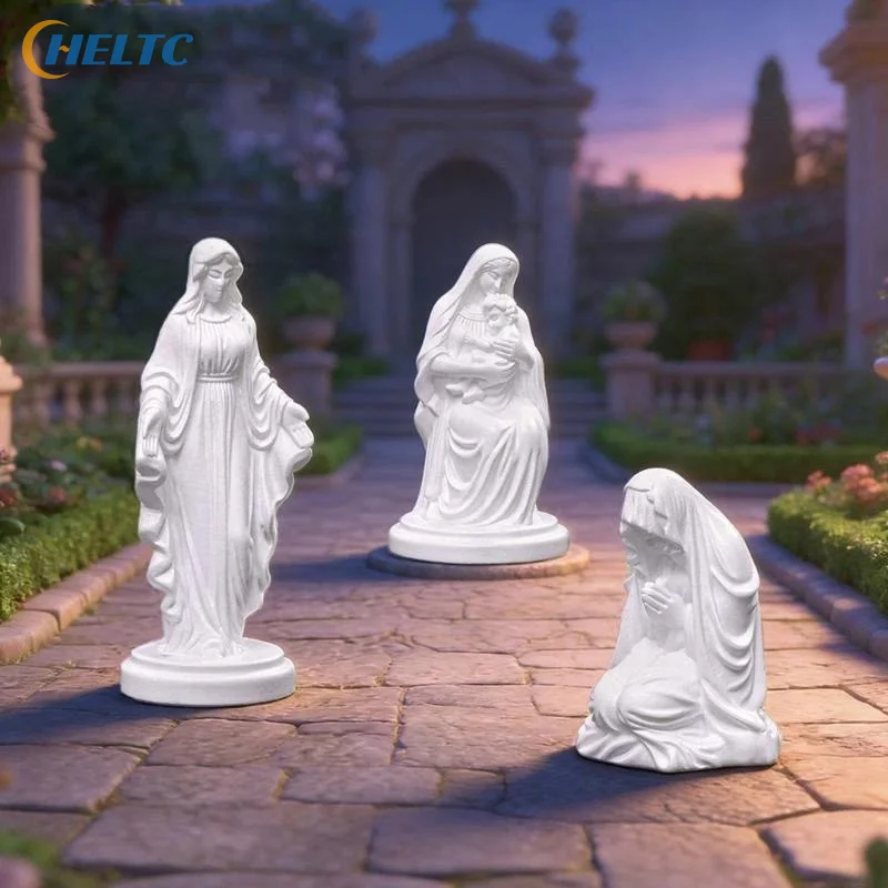 Non-Toxic Eco-Friendly White Resin Mary Statue Fine Carving Weather Resistant Finish For Garden Patio Home Religious Decoration