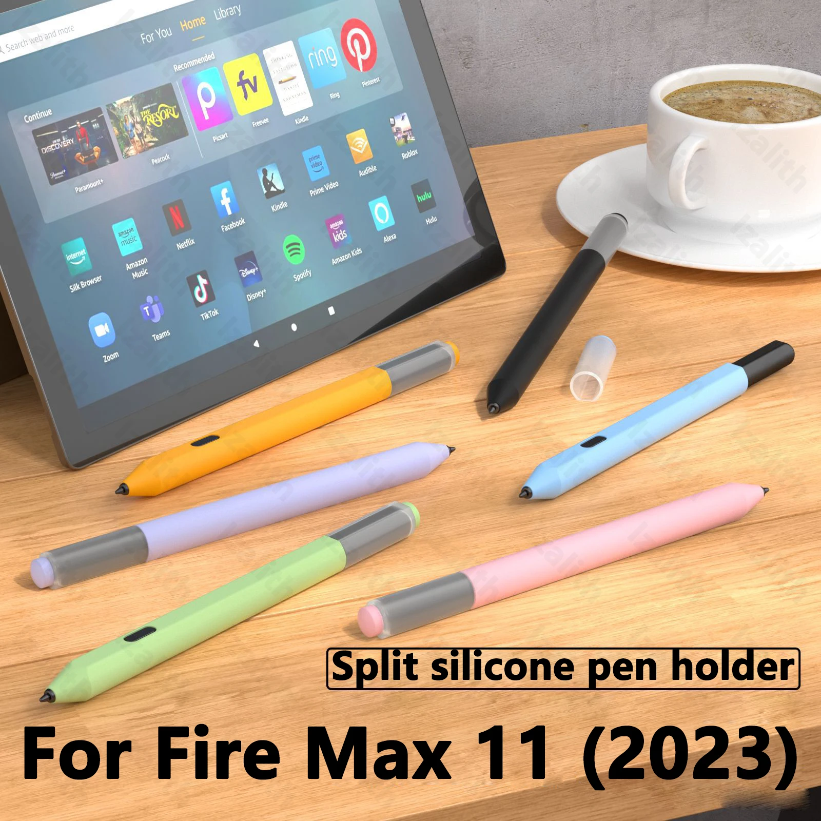 Estuche de lápices para Amazon Fire Max, 11 pulgadas, 2023, tableta Fire HD Plus 10, 8, 7, pantalla táctil, bolígrafo inteligente, cubierta de silicona