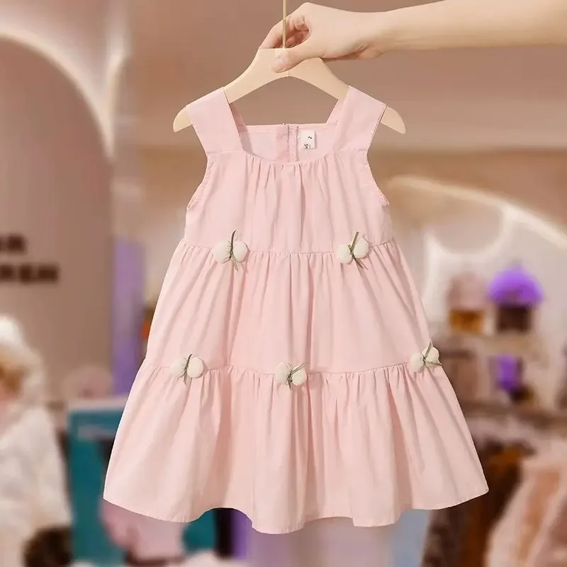 

Girls' Dress 2025 New Solid Color Summer Dress Princess Baby Vest Sleeveless Children's Skirt