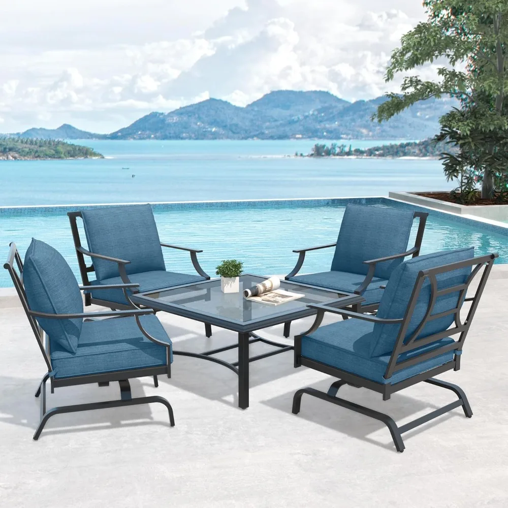 

Patio Furniture Set Outdoor Motion Conversation Set with Coffee Table,Patio Rocking Chairs with Olefin Peaco