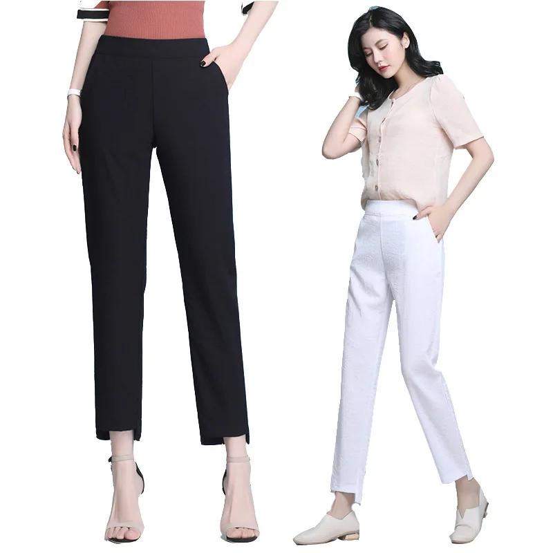 

2023 Spring Loose S-5XL Brand Design Cotton Trousers Women Casual Cotton Linen Pants Women Elegant Trousers Formal Pencil Pants