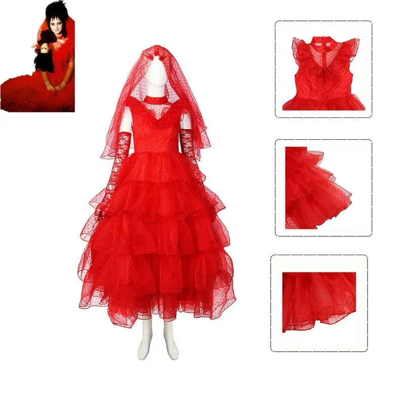 Lydia cosplay costume red wedding dress movie beetle cosplay costume women outfits Halloween suit adult fancy dress up