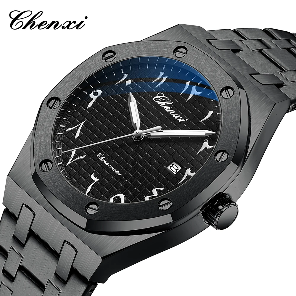 남자를위한 우아한 패션 비즈니스 시계 CHENXI 라운드 다이얼 빛나는 방수 달력 디스플레이 쿼츠 시계 남자