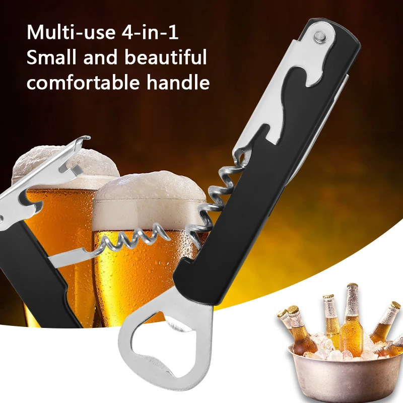 Portable Easy Wine Opener Mini Stainless Steel Metal Corkscrew Bottle Corkscrew Double Hinged Outdoor Wine Opener Beer Opener