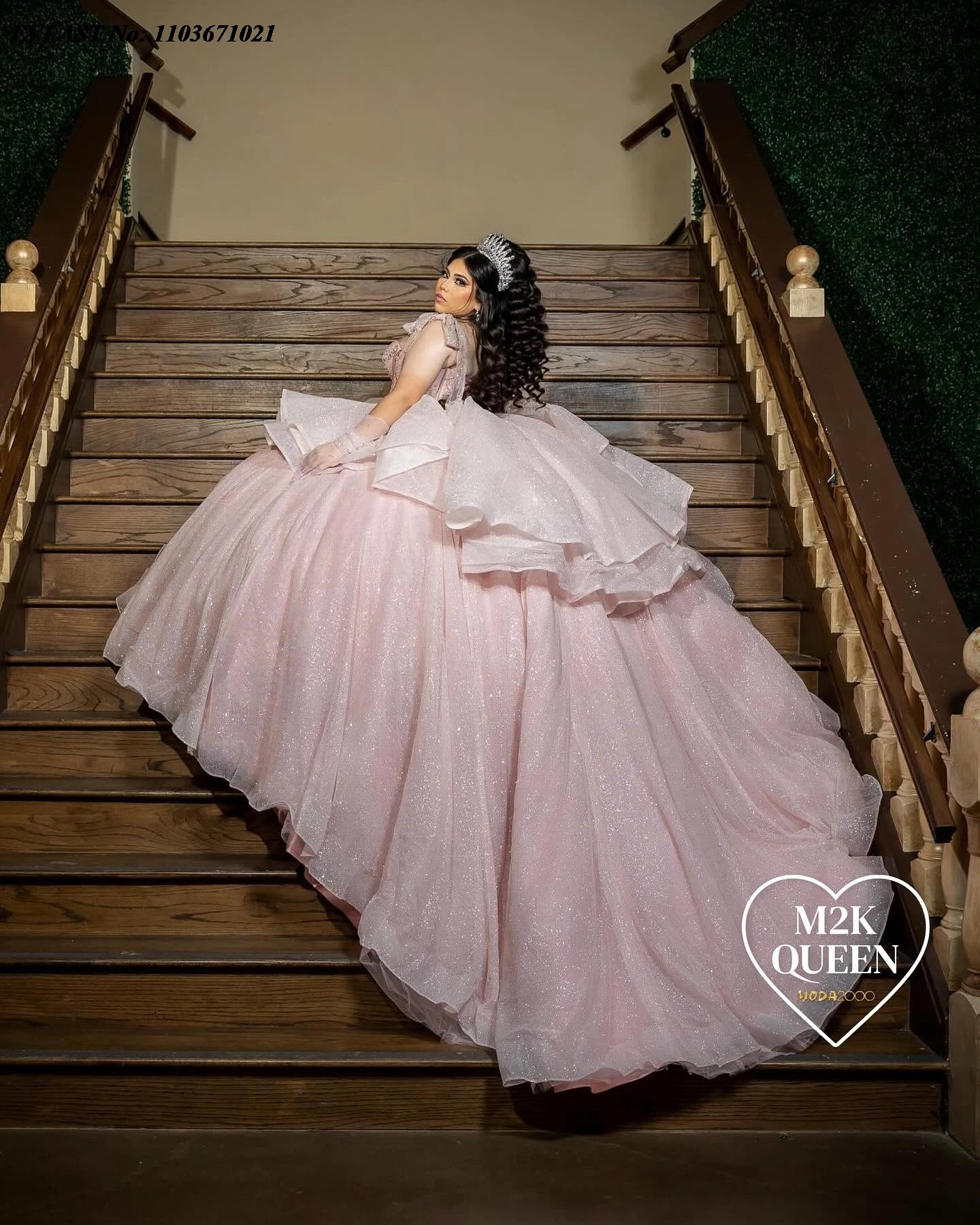 EVLAST-Robe de Quinceanera Rose Personnalisée avec des Appliques de Perles Brillantes, Douce 16, Éducative, du Mexique, SQ421