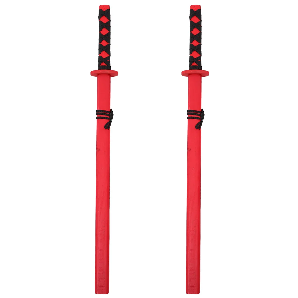 2 Pcs Childrens Toys Japanese Kids Playthings Creative Props Halloween Supply Cosplay Swords Red