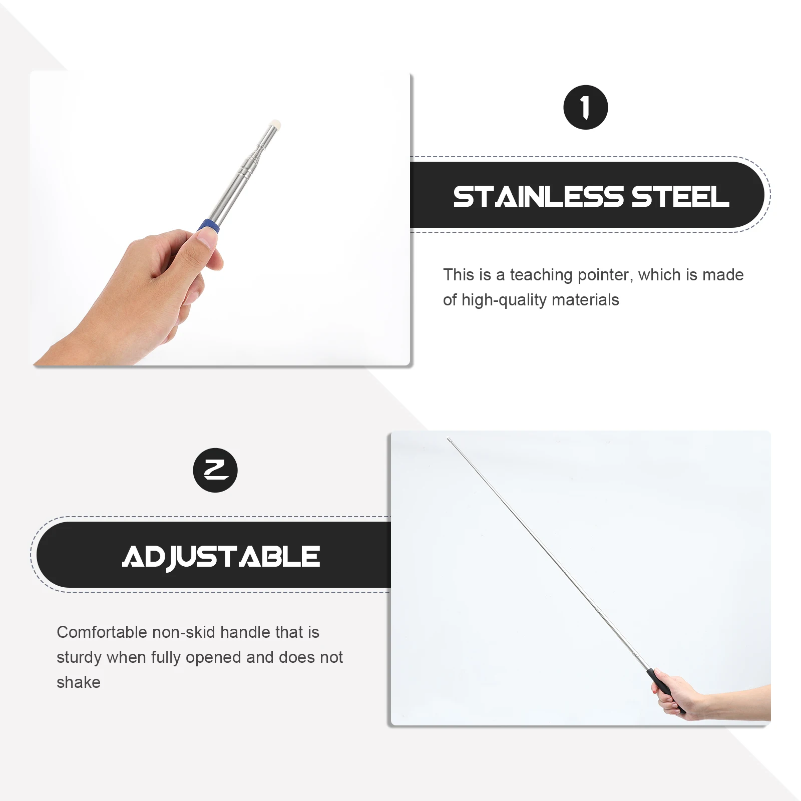

2 Pcs Pointer Whiteboard Expandable Pointers Teachers Hand Stainless Steel Teaching Classroom Helpers Office