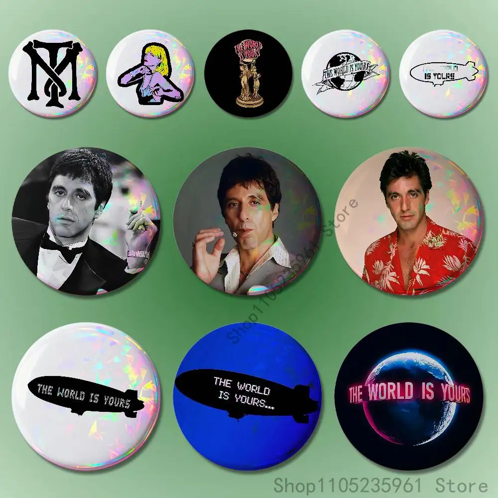 

S-ScarfaceS 58mm 44mm HD Print Brooch Badges Pretty Derby Round Display Brooches Lapel Pins Custom