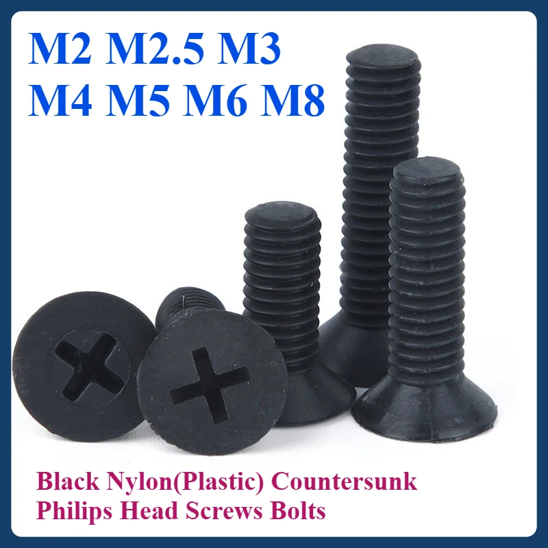 

M2 M2.5 M3 M4 M5 M6 M8Black nylon inverter screws plastic heat-insulated flat head screws