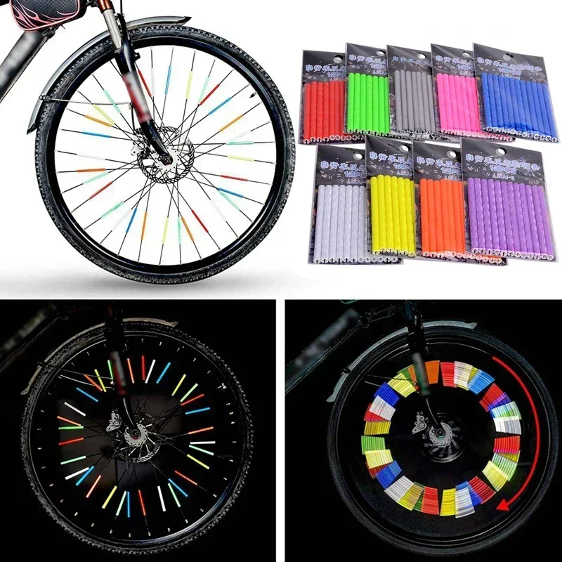 Autocollant coloré pour rayons de roue de vélo, tube d'iode, lumière de sécurité, bricolage, cyclisme, réflecteur, kit de sécurité, 12 pièces