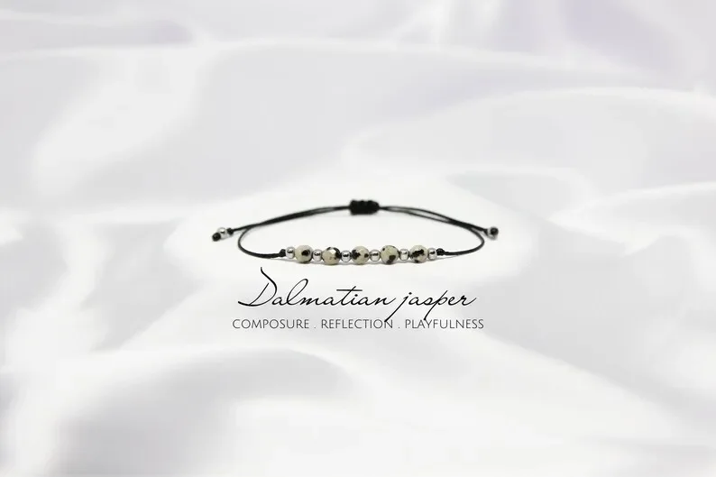 Women's Faceted Dalmatian Jasper Crystal Beaded Adjustable Cord Bracelet Exquisite Gemstones