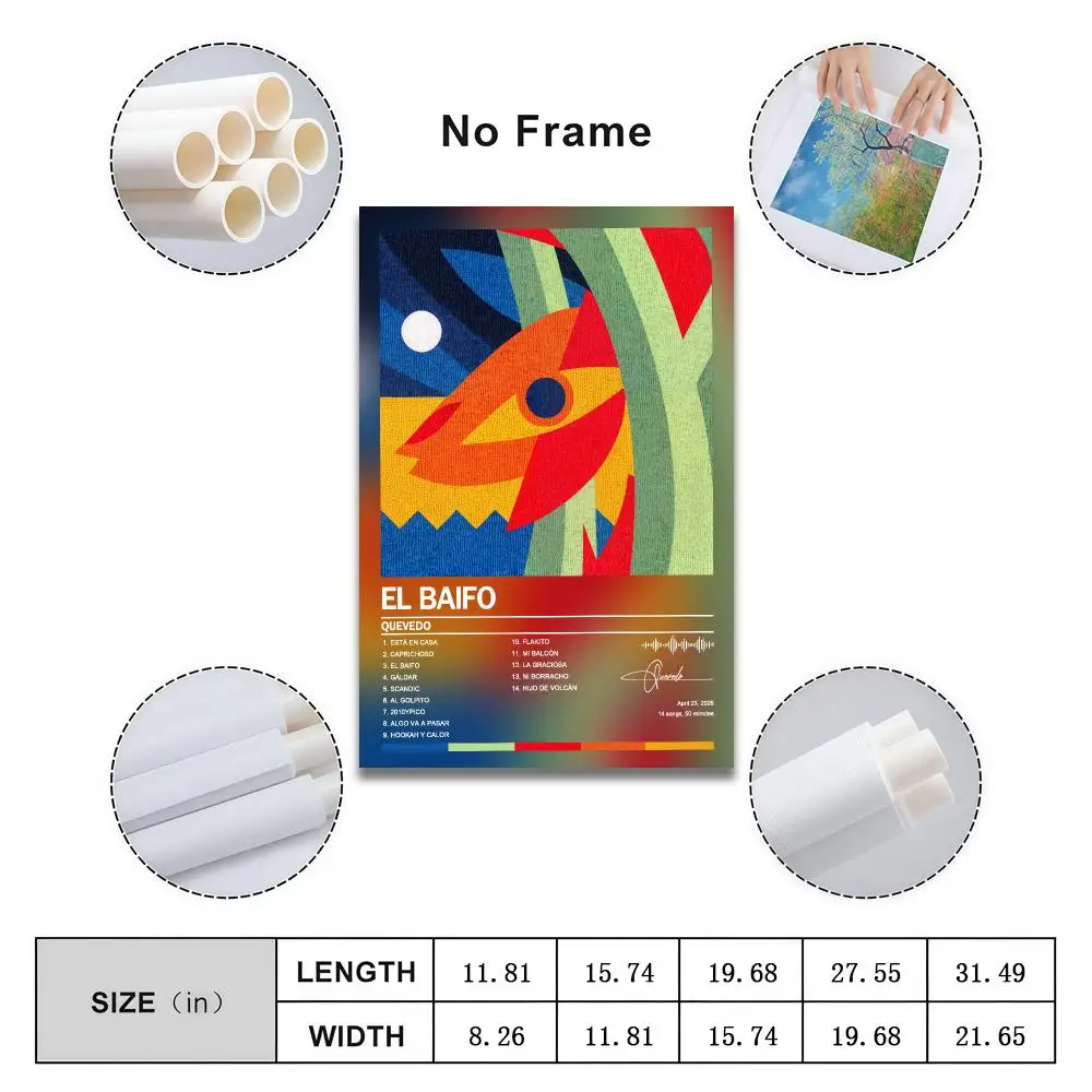 Poster Peelable Self-Adhesive Album Cover Poster Stickers, Frameless Wall Art for Singer Band Pop Rap Bedroom Quevedo