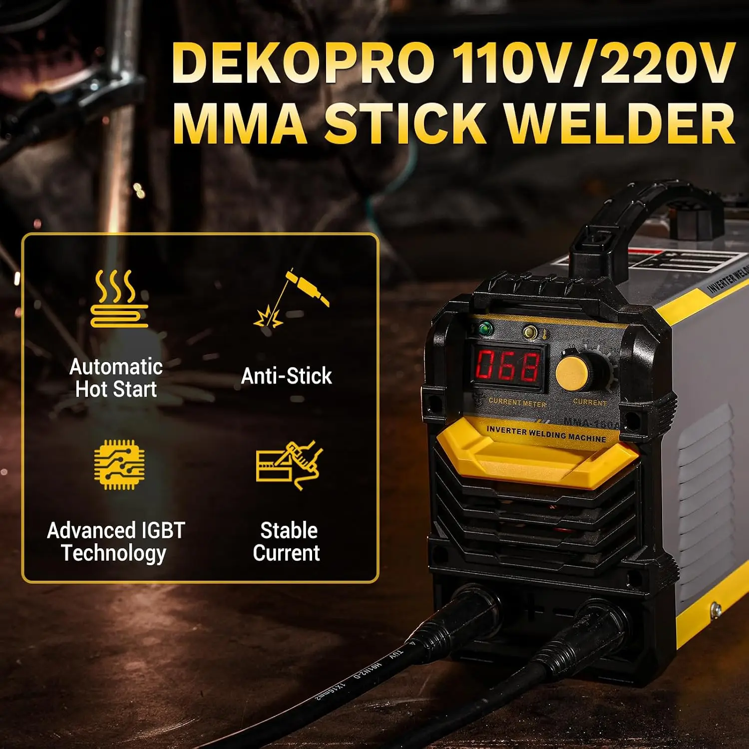 160A ARC MMA Welder, 110/220V IGBT Welding Machine with LCD Digital Display & Hot Start, Comes with Electrode Holder, Work Clamp, Input Power Adapter Cable, Brush