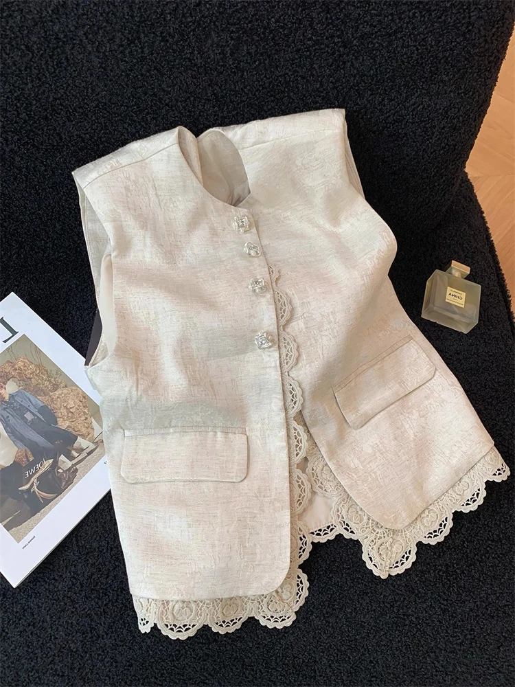 

Ele хлопково-льняная блузка, жилет на бретельках, женская весна-лето, элитная универсальная верхняя одежда, однотонный дизайн