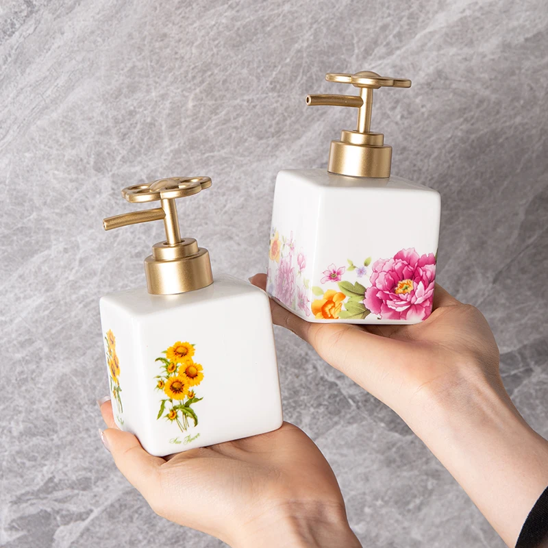 Botella de loción de flor rosa, dispensador de jabón de baño de flor de cerámica, champú para el hogar, Gel de ducha, botella de almacenamiento desmaquillante, nuevo