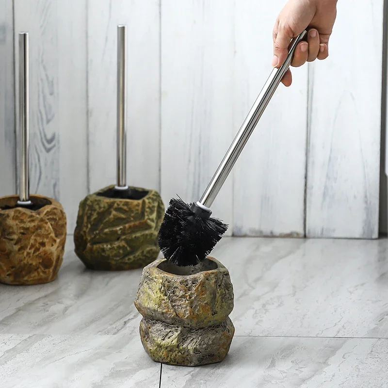 

Free punching toilet brush retro stone holder set creative bathroom cleaning ceramic long handle bath WY606