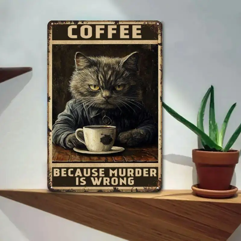 Vintage cat and coffee metal chimney sign, 