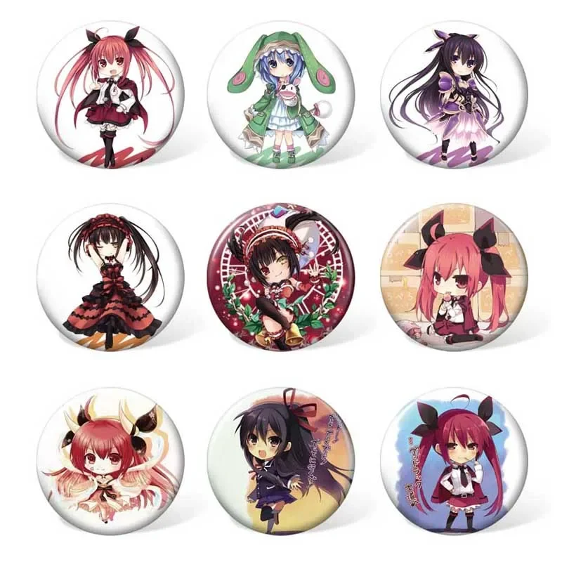 

(9pcs/set ) Anime DATE A LIVE Brooch Tokisaki Kurumi Fashion Badge Yatogami Tohka and Yoshino Backpack Accessories