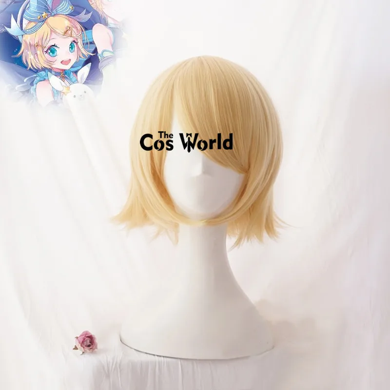 VOCALOID Rin Len 30cm corto Halloween Anime Cosplay pelucas fibra pelo sintético resistente al calor + gorro de peluca