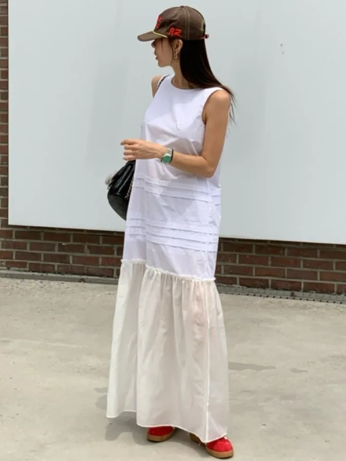 

Anti-Aging Splice Layered Vest Dr Women's Summer New Design Sensation Gauze Long Skirt Ele Faionable Dr
