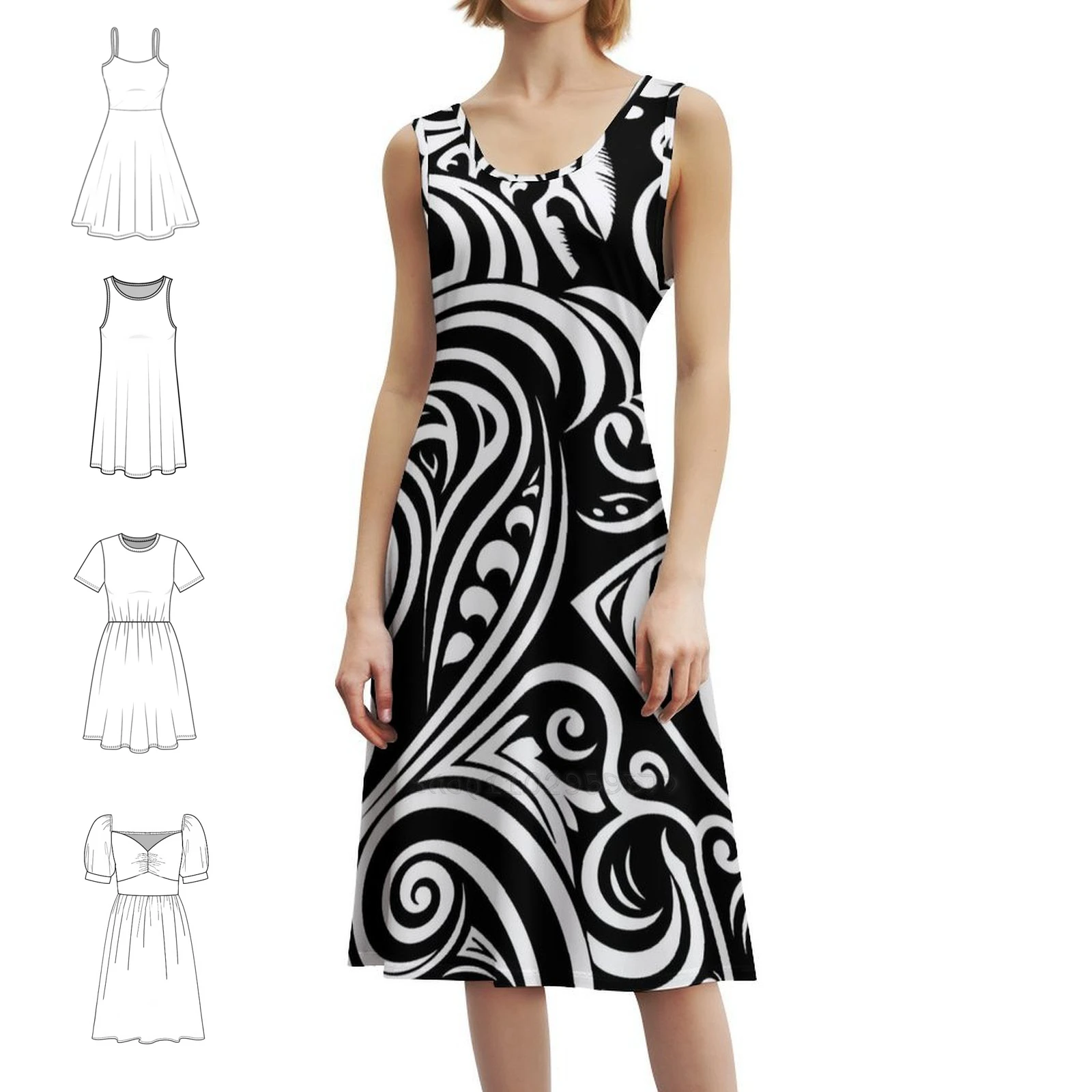 

Узор, вдохновленный Культурой Маори, черно-белое сексуальное платье для отпуска для женщин, мини-платье для пляжной вечеринки, дня рождения, маори