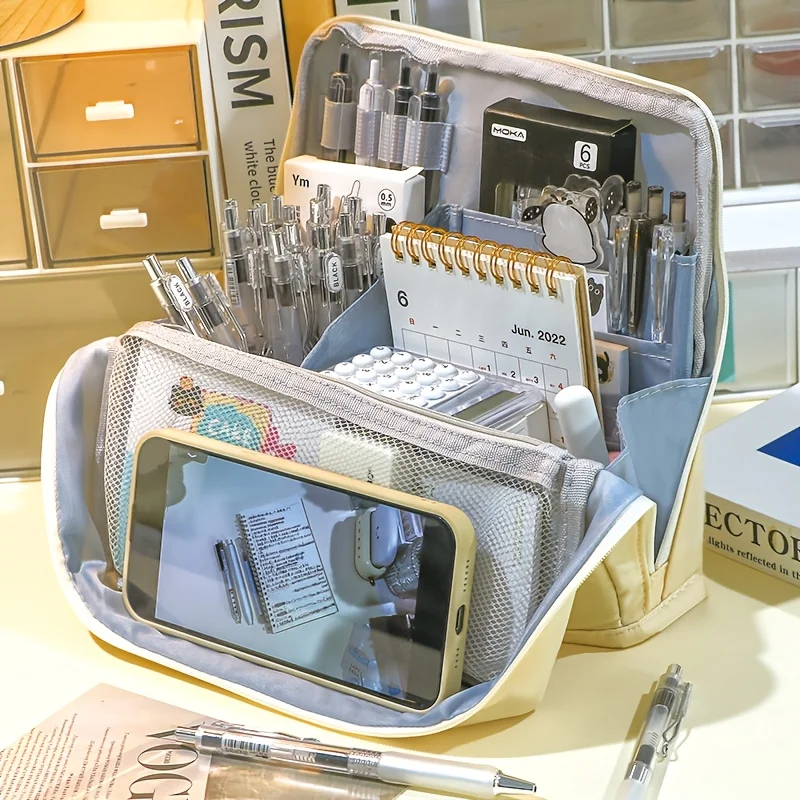 Washable Pencil Case Organizer, Large Capacity Multi Compartment Mesh Pocket Storage Bag for School Office Travel, Unisex Gift